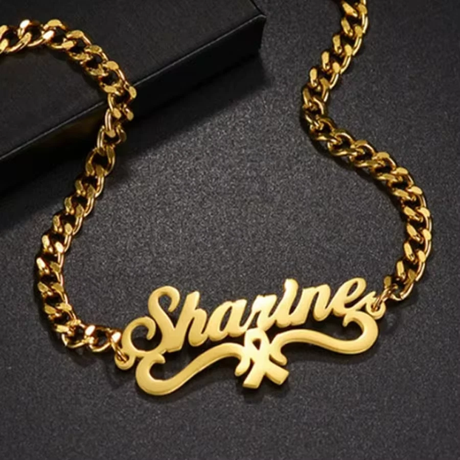 Nombre Personalizado Tobillera Cinta Forma Ajustable Joyería Acero Inoxidable Mujeres Plata Foto 3 de 4