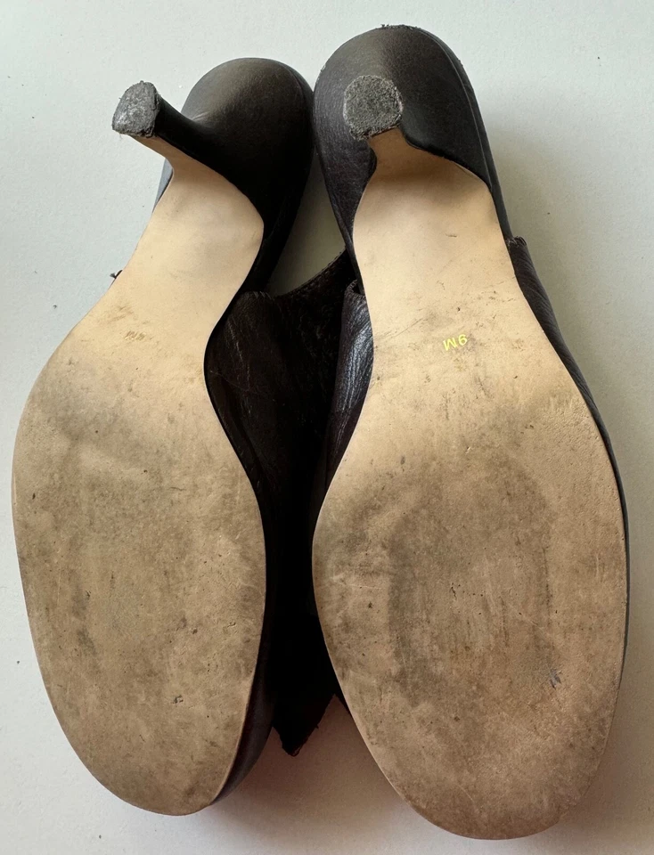 Ann Marino Sling Back Round Toe Bow Leather Slip On Heels Womens Shoes Brown 9M - Image 4 of 4