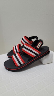 Hunter Original Platform Strap Beach Sandals Black White Red  display picture 2