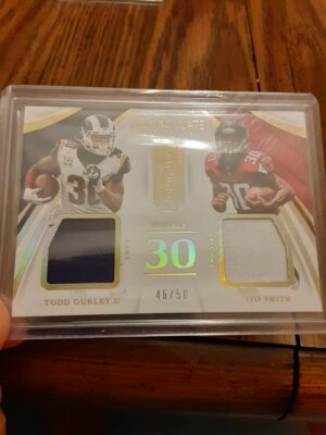 TODD GURLEY ITO SMITH 2018 IMMACULATE DUAL FALCONS WORN JERSEY PATCH RELIC /50!!