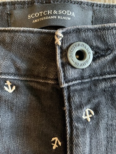 Scotch & Soda schwarz Stretch bestickt Anker Print Denim Jeans Shorts Gr. 27 - Bild 3 von 10
