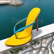 Women Open Toe Stiletto Flip Flop Pointed Toe Slip on Sandals Pumps Mules Shoes