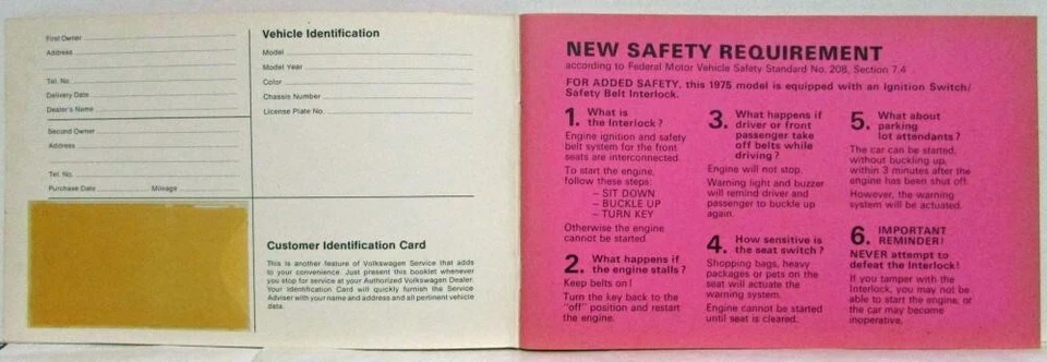 Руководство по эксплуатации и обслуживанию владельцев Volkswagen Scirocco 1975 года - Изображение 2 из 4