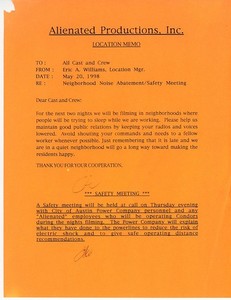 1998 -THE FACULTY- Original ROBERT RODRIGUEZ HORROR Movie Production Memo