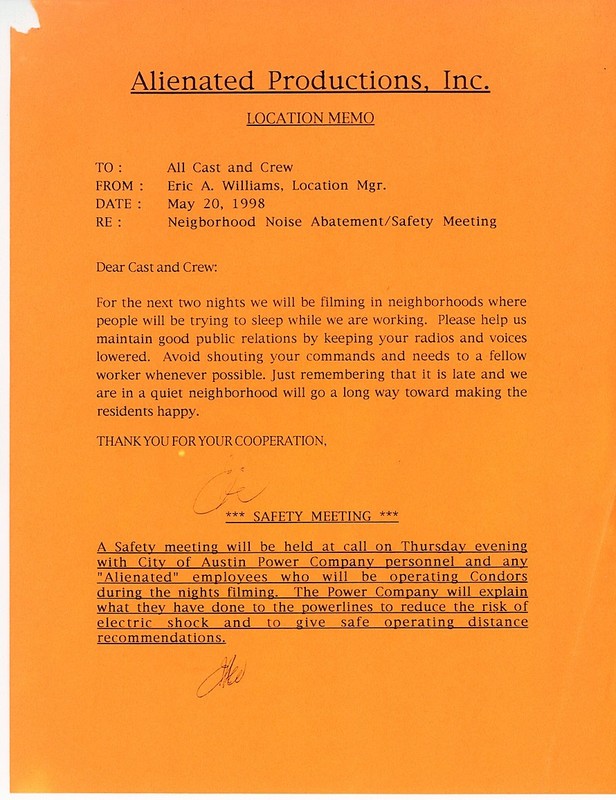 1998 -THE FACULTY- Original ROBERT RODRIGUEZ HORROR Movie Production Memo