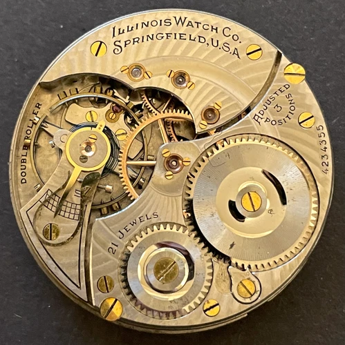 Antique 1923 Illinois Grade 806 Pocket Watch Movement Running Ticks 16s 21j USA