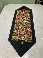 Handmade Cotton Raspberry Table Runner 14x40 Dark Botanical Quilted Fruit Berry