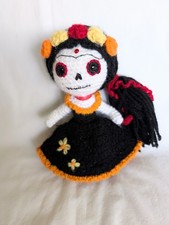 Handmade Crochet Colorful little Day of the Dead Doll/ toy/gift 7 inches