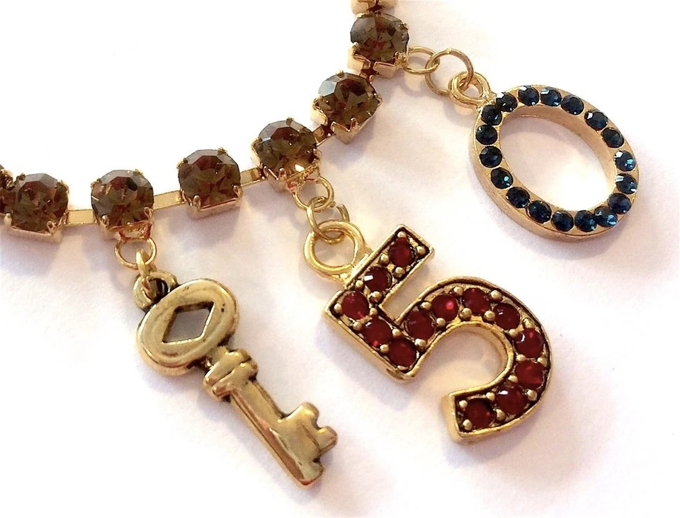 Bettelarmband/braune Strass-Steine/3 Charm-Anhänger mit Strass/gold/neu/16-20 cm - Bild 2 von 3