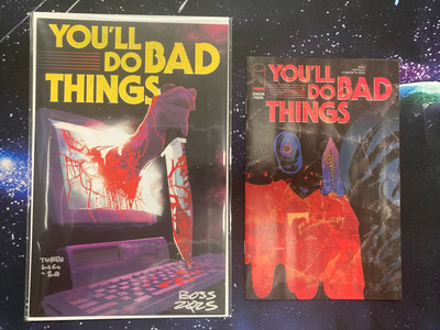 YOU'LL DO BAD THINGS SNEAK PEEK ASHCAN MINI POSTER SIGNED BOSS STICKERS WE'RE BA