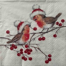 2 x Cocktail paper napkins for decoupage Christmas robin winter birds