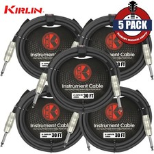 5-PACK 30FT Kirlin 1/4" Mono Straight Male/Male Instrument Guitar Cable, 20AWG
