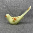 Vintage Fenton Bird Uranium Custard Satin Glass Painted Roses Long Tail Signed