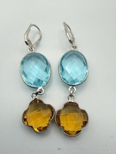 Ohrringe 925 Silber mit blauem Topas & Citrin – facettierte Edelsteine, Hänger