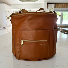 Fawn Design Brown Faux Leather Backpack Diaper Bag, Zip Closure, Pockets