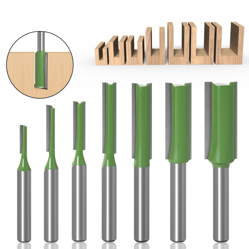 7pcs Straight Router Bit Set 1/4" Shank Carbide Tipped Double Flute Cutter C112