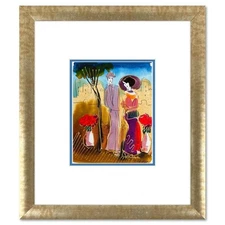 Moshe Leider, Framed Original Mixed Media Watercolor Painting, Hand Signed with