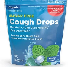Basic Care Sugar Free Menthol Cough Drops, 140 count