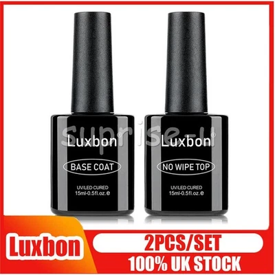 Luxbon 15ml Base Coat And Top Coat No Wipe UV LED Soak Off Gel Nail Polish Set