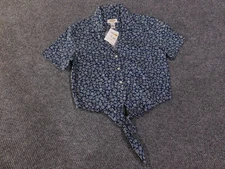 Talbots blouse womens Small blue floral tie front button up casual
