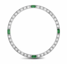 JUEGO DE CUENTAS ORO 14KW 0,90CT BISEL DIAMANTE NATURAL PARA ROLEX 34MM CON 4 ESMERALDAS