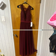 COCOSBRIDE Burgundy Chiffon Sleeveless Polyester Bridesmaid Dress Size 8