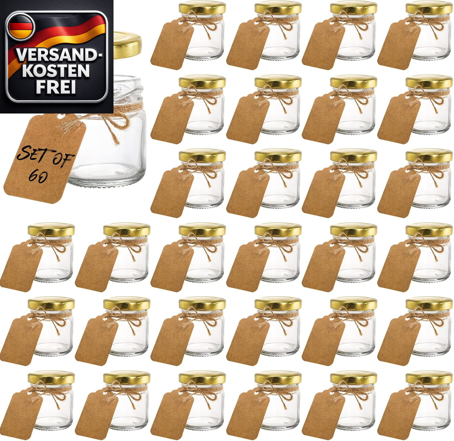 Honig Glasgläser mit Deckel 45ml Set 60 Stück Mini Marmeladengläser mit Etikette