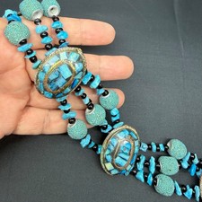 Vintage Faux-Turquoise Brass Belt Mosaic Concho Southwestern Multi-Strand, 35"