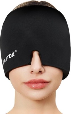 Headache Hat Migraine Relief Cap Gel Ice Pack Cold Hot Therapy Wrap Mask Black