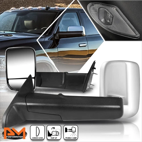 For 09-16 Dodge Ram 1500-5500 Manual Telescoping Chrome Side Towing Mirror Pair