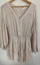 Mustard Seed Dress Beige Smocked Tiered Boho Size Small Lined Long Sleeve
