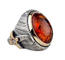 Amber stone Men silver ring Handmade pure 925 SILVER
