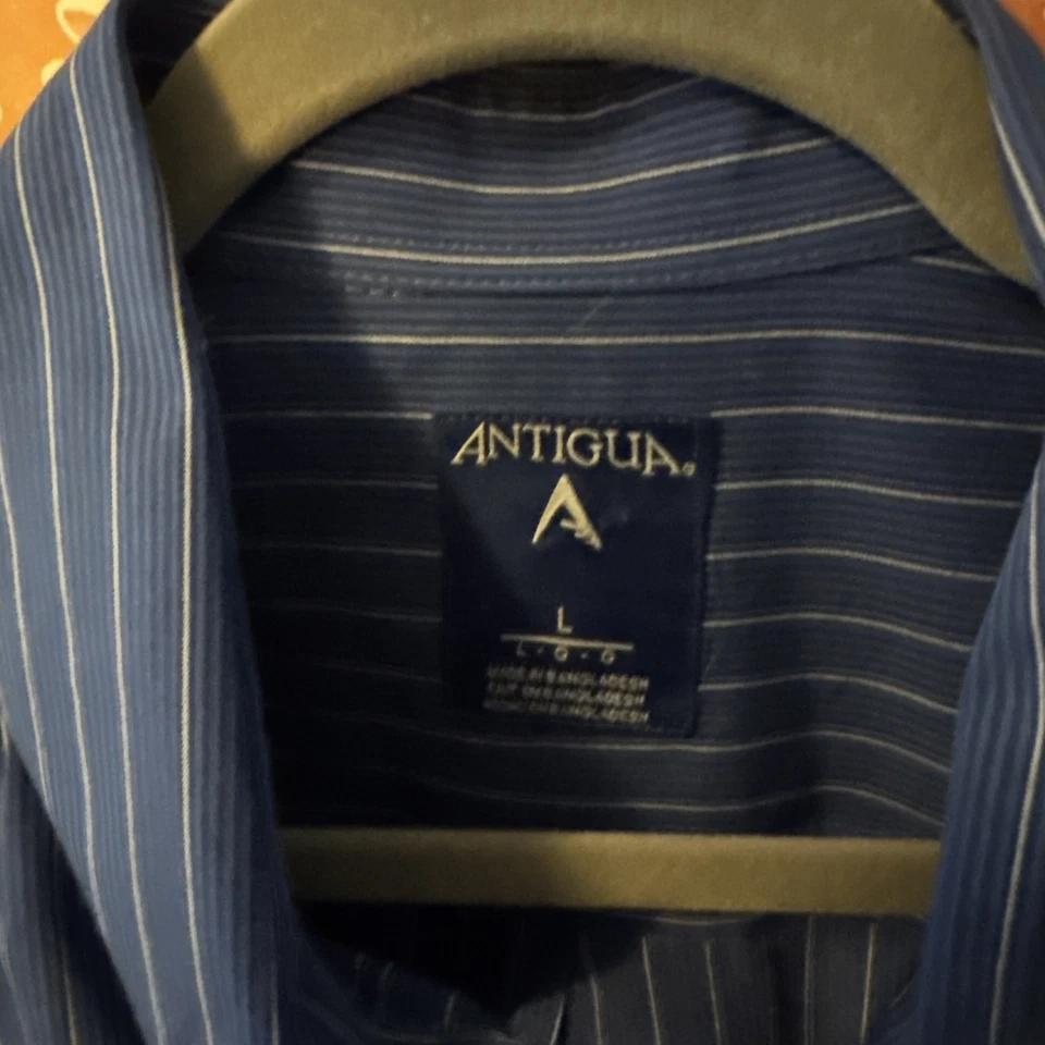 Antigua Men’s Long Sleeve Blue & White Striped Dress Shirt w/ FL Gator Logo L - Image 2 of 4