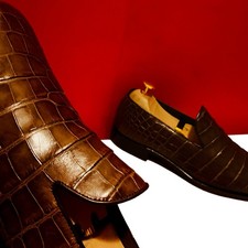 3449.00 FERRAGAMO RARE FIND LUXURY MEN BROWN CROCODILE LOAFERS SHOES 8.5 D