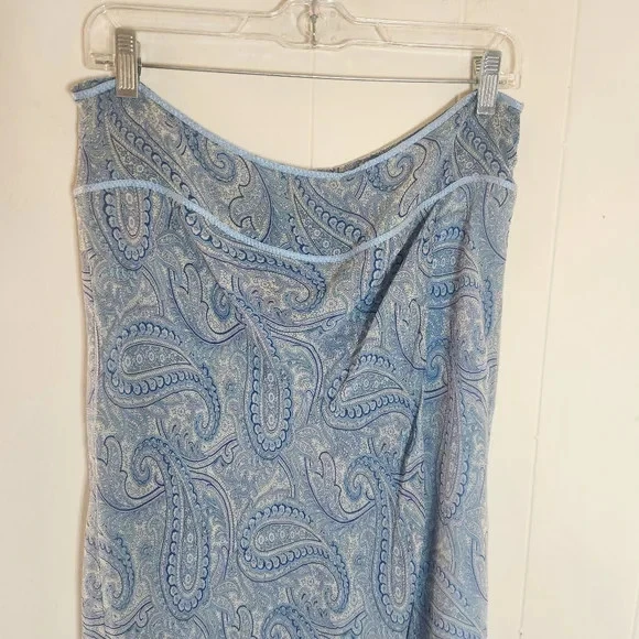 Винтажная ограниченная женская юбка до колена 100% шелк синий пейсли Y2K фея богемное размер 10 - Изображение 4 из 4