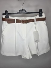 Women's White High Waist Shorts with Brown Belt Tailored Longline Size 12