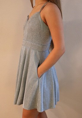 Crystal Doll Silver Blue Glitter Skater Mini Dress Size 11 Homecoming Prom  Pocke | eBay