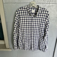 J Crew Secret Wash Button Up Shirt Men L Slim Organic Gray Blue Check Plaid
