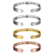 Women's Inspirational quotes Stainless Steel Open Cuff Bracelet Gift for Bestie