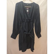 Express Wrap Dress Womens Size Small Black Surplice Front Deep Vneck