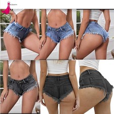 Ladies Mid Rise Cut Off Denim Shorts Hot Pants Stretch Denim UK 6-12 Blue Charco