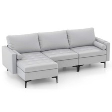 Extra Large L-Shaped Sofa with 4 USB Ports, Solid Metal Legs-Light Grey