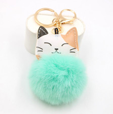 Cat Face Pom Pom Faux Fur Key Chain Key Ring ...