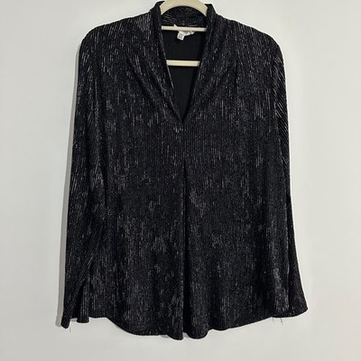 Rio & Rian Damen Bluse schwarz Samt Größe L silber Glitzer strukturiert langarm