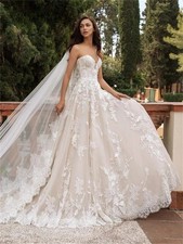 Tulle A Line Wedding Dress Flower Lace Appliques Sweetheart Elegant Bridal Gown