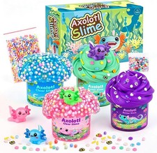 4 Pack Axolotl Slime Kit, Butter  Clear Slime Party Favors for Kids with Axolo