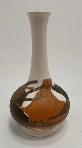 Royal Haeger Vintage Earth Wrap White Brown Vase Lava Glaze 7" Made In USA