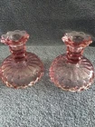 Vtg Fenton Pink Glass Candlestick Holder Lot Set Thumbprint Art Candy Dish