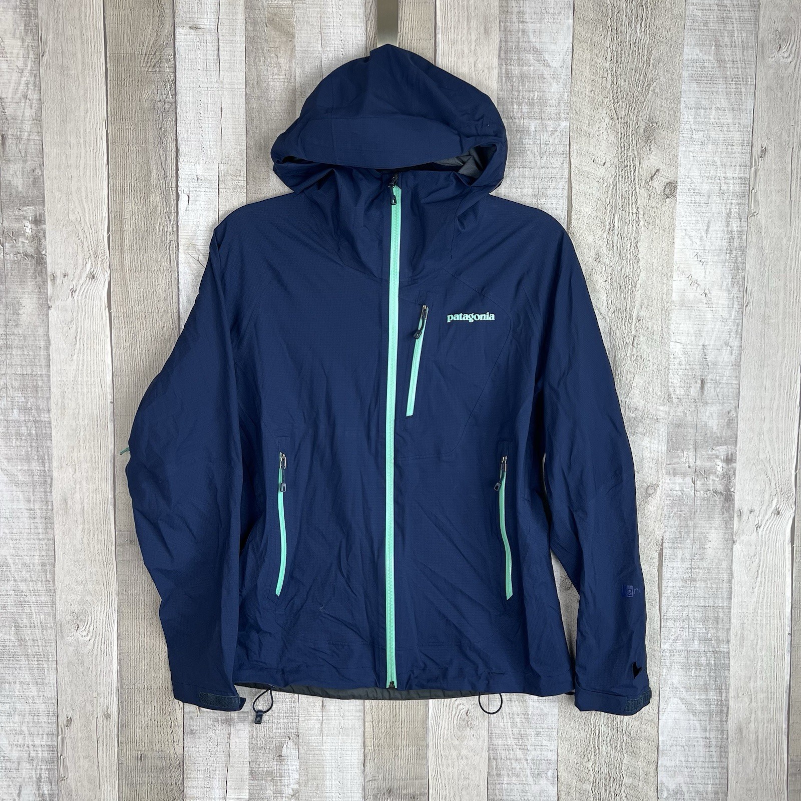 Patagonia Womens Stretch Rainshadow Jacket Small Navy Blue H2No Lightweight Flaw