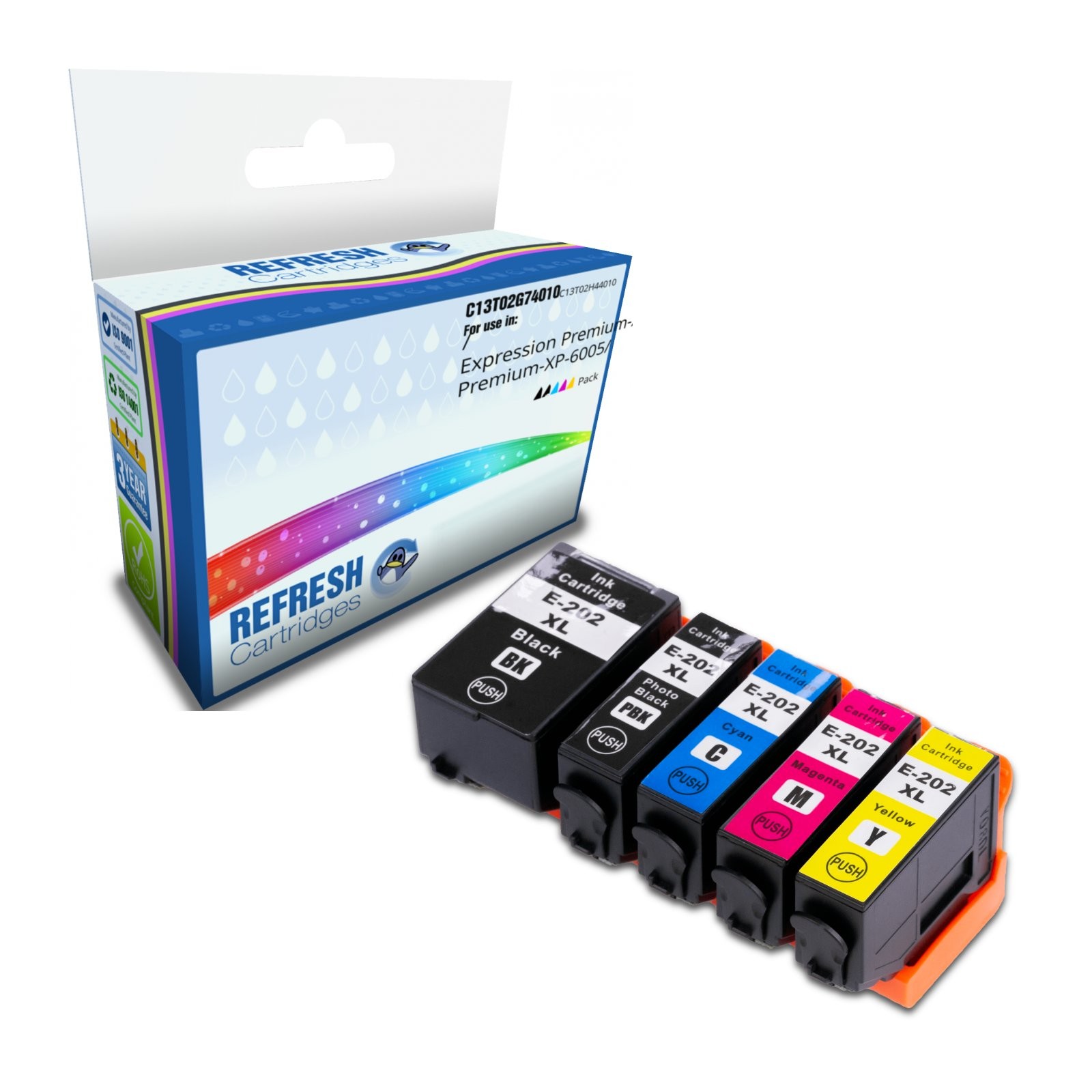 Refresh Cartridges Full Set Pack of 5 202XL Ink Compatible With Epson Printers